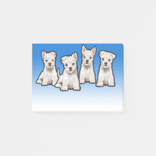 4 Westy pups wide blue fade Post-it note block