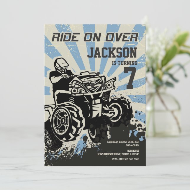 4 Wheeler Birthday Invitation / Motocross / Sport (Standing Front)