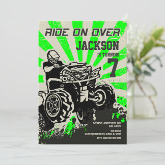 4 Wheeler Birthday Invitation / Quad Bike / Green