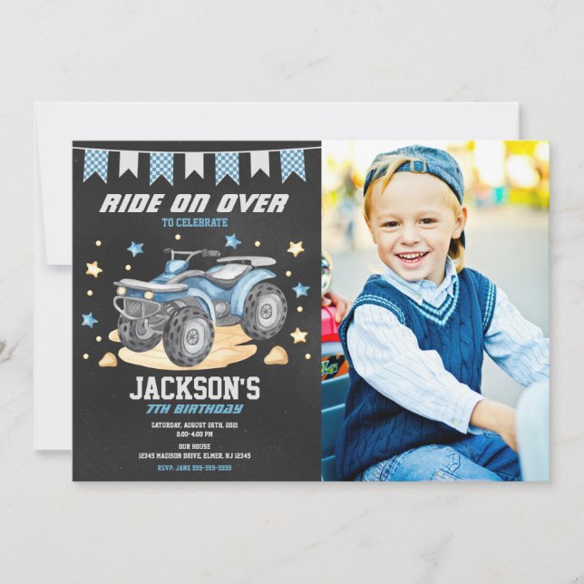 4 Wheeler Birthday Photo Invitation / Quad Bike (Front)