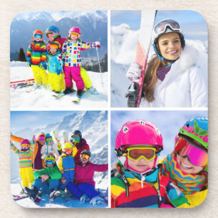 4 Winter Vacation Photo Grid Collage Coaster