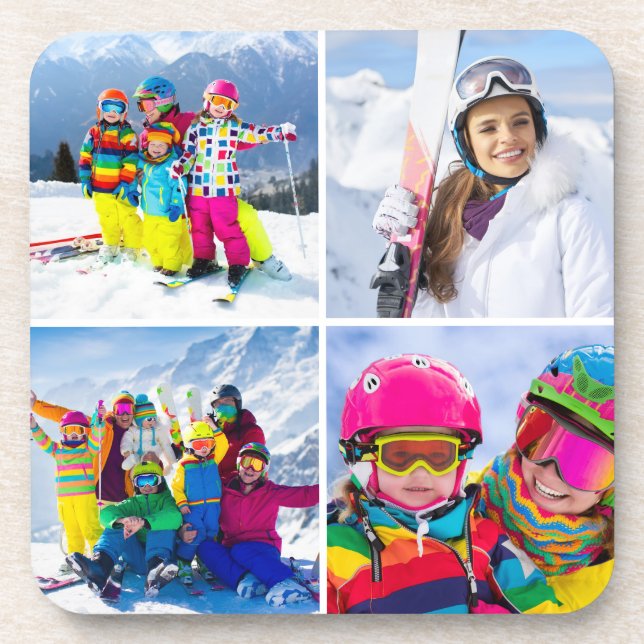 4 Winter Vacation Photo Grid Collage Coaster (Front)