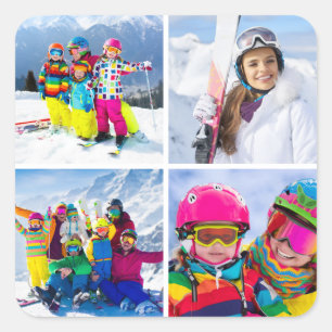4 Winter Vacation Photo Grid Collage Square Sticker