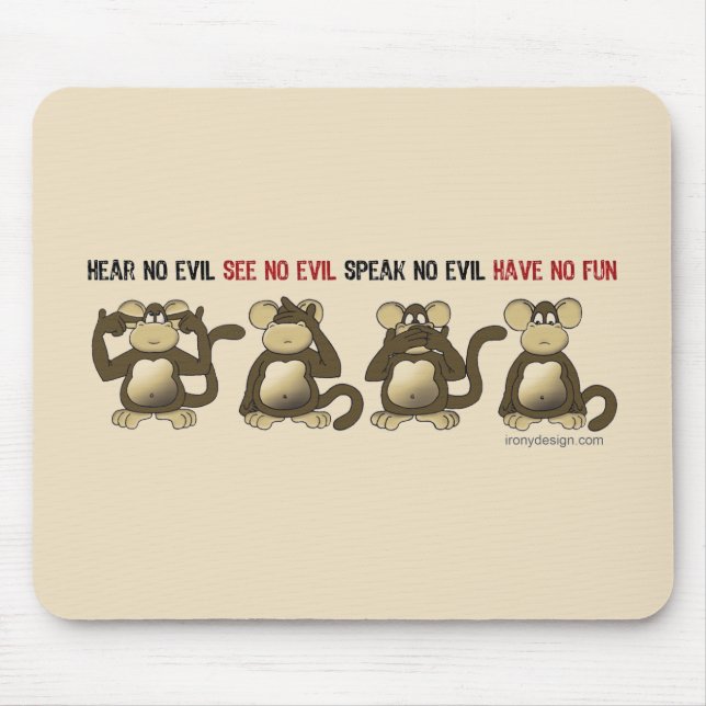 4 Wise Monkeys Brown Mouse Mat (Front)
