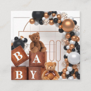 4 Wood Grain Baby Shower Boxes, Teddy Bear Baby Sh Square Business Card
