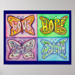 4 Words Butterfly Wings Inspirational Art Painting Poster