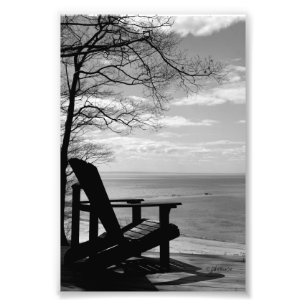 4"x6", B&W Beach Scene with Adirondack Chair Photo Print