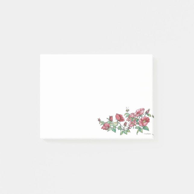 4 x 3 Alaska Sitka Rose w/bee Post-It Notes (Front)