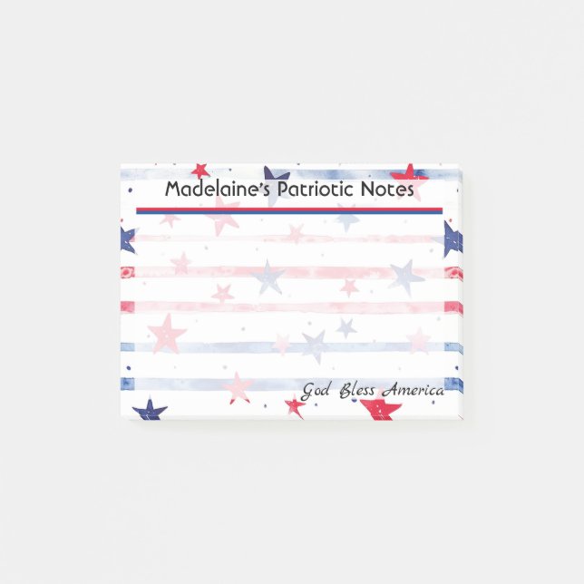 4" x 3" Patriotic blue & red stars and stripes Post-it Notes (Front)