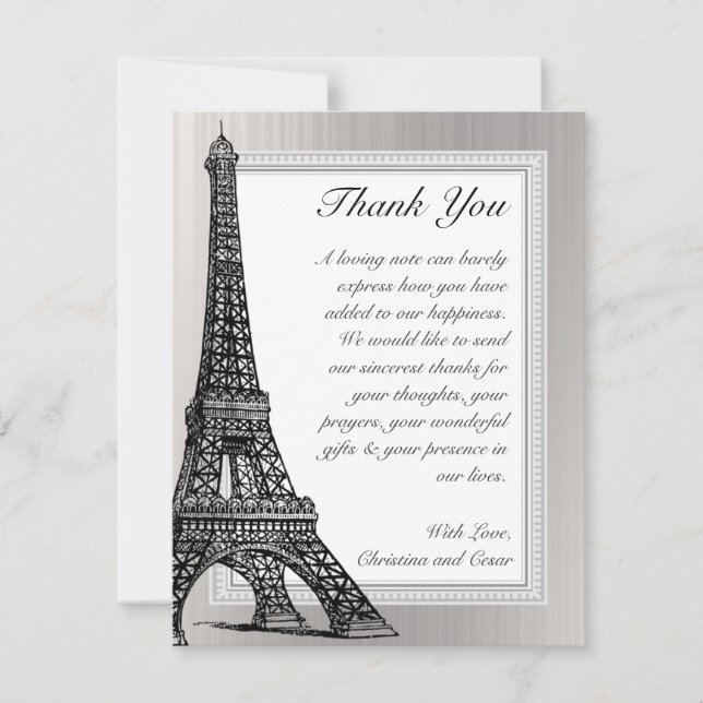 4 x 5 FLAT Thank You Card Black Eiffel Tower (Front)