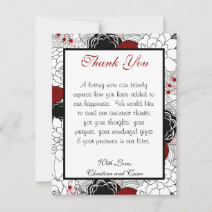 4 x 5 FLAT Thank You Card Black Flowers Red Leaves