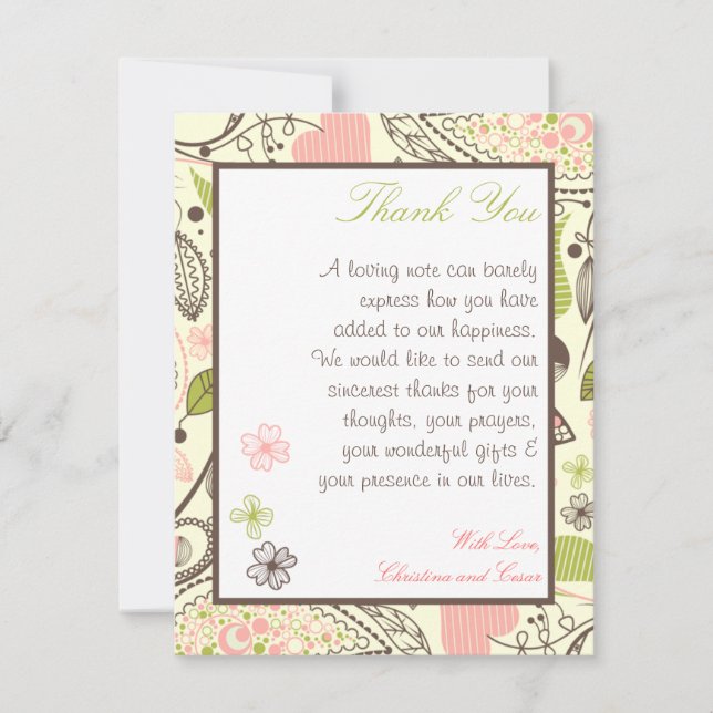 4 x 5 FLAT Thank You Card Spring Pink/Green Floral (Front)