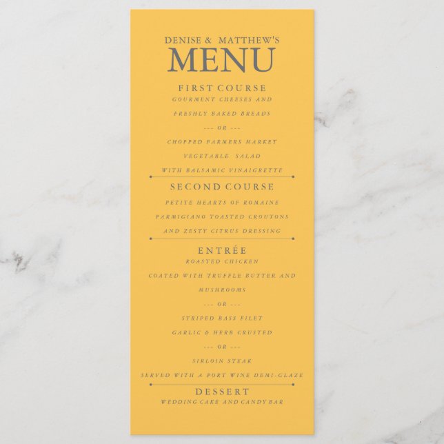 4" x 9" Daffodil Yellow Wedding Menu (Front)