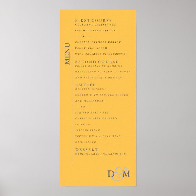 4" x 9" Daffodil Yellow Wedding Menu Poster (Front)
