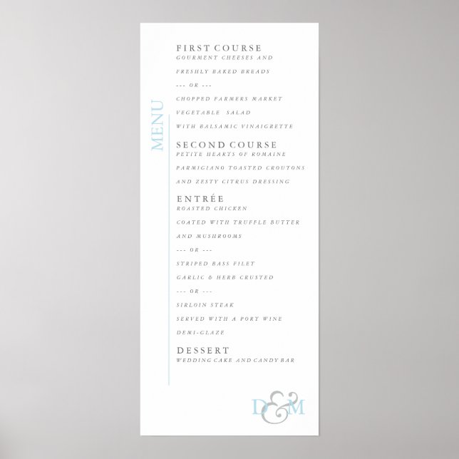 4" x 9" Spun Sugar Coloured Menu Poster (Front)