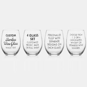 4 x Custom Personalised Stemless Wine Glass 16oz
