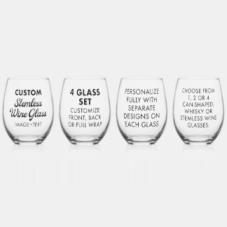 4 x Custom Personalised Stemless Wine Glass 16oz