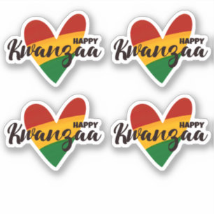 4 x Happy Kwanzaa Red Yellow Green Striped Hearts