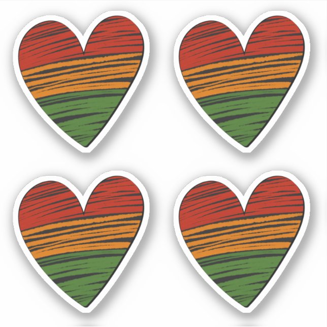4 x Kwanzaa Juneteenth Red Black Green Paint Heart (Front)