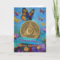 4 Year AA Anniversary Coin Butterflies Flowers