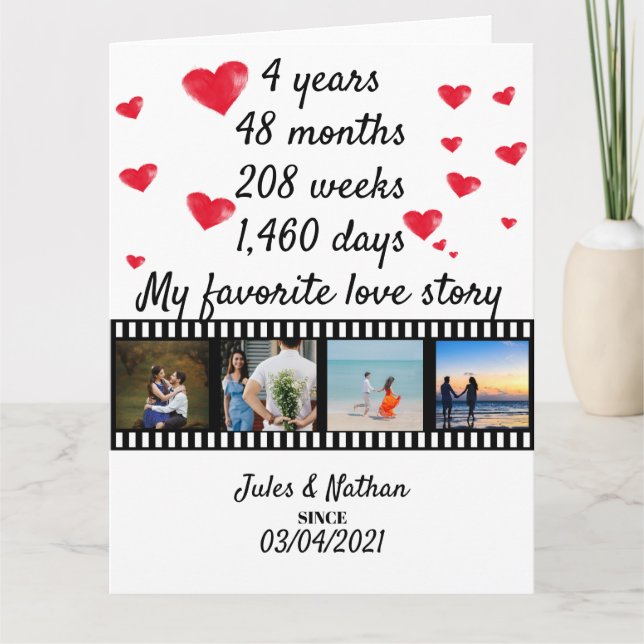 4 year anniversary film strip photo display card (Front)