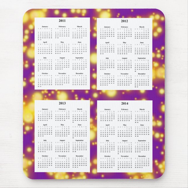 4 Year calendar on Purple Sparks Design Backgrd. Mouse Mat (Front)