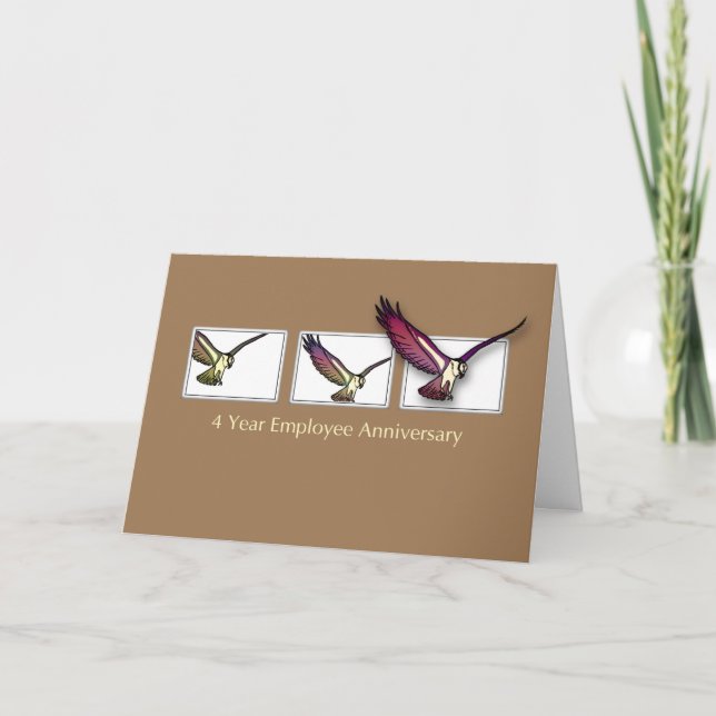 4 Year Employee Anniversary Congratulations Bird Card (Front)