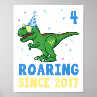4 Year Old 4th Birthday Boys Dinosaur Kids Gift Fu Poster