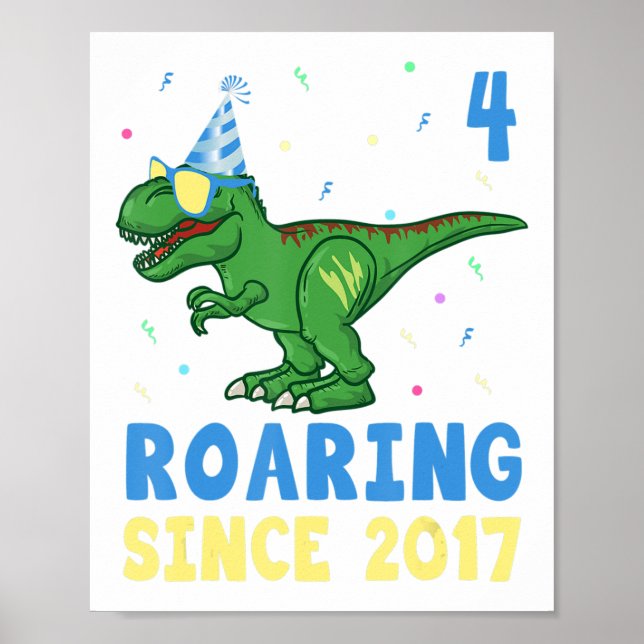 4 Year Old 4th Birthday Boys Dinosaur Kids Gift Fu Poster (Front)