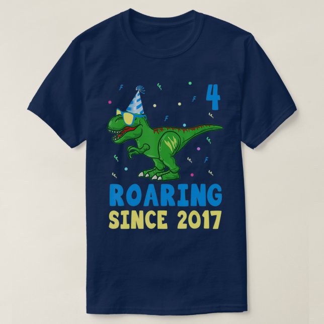 4 Year Old 4Th Birthday Boys Dinosaur Kids T-Shirt (Design Front)