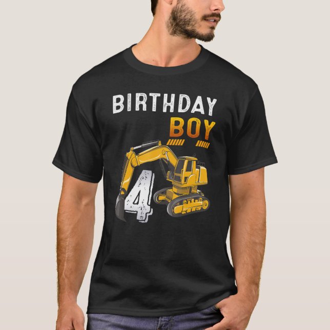 4 Year Old 4th Birthday Construction Vehicle Excav T-Shirt (Front)