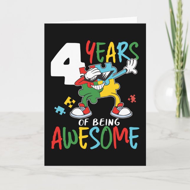 4 Year Old Birthday Boy Or Girl Autism Awareness Card (Front)