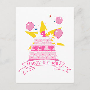 4 Year Old Birthday Cake Postcard