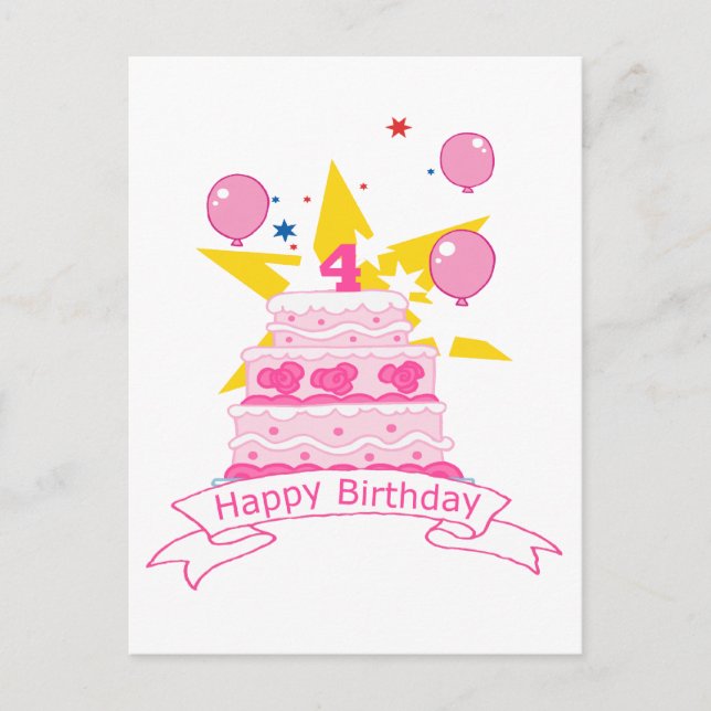 4 Year Old Birthday Cake Postcard (Front)
