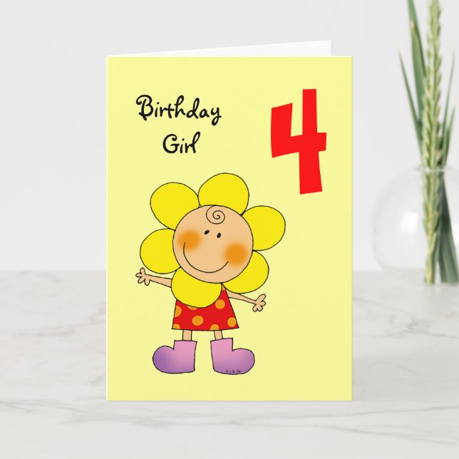 4 year old birthday girl card (Front)