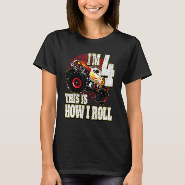 4 Year Old Birthday  Loves Monster Truck T-Shirt (Front)