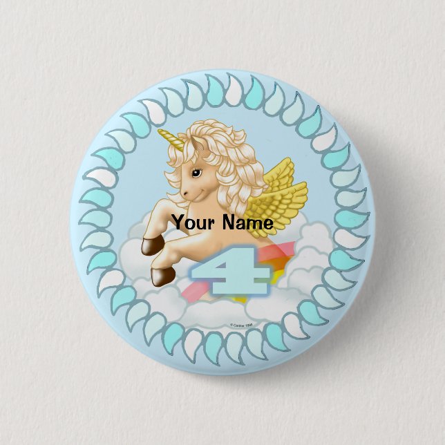 4 year old Birthday Unicorn pin button (Front)