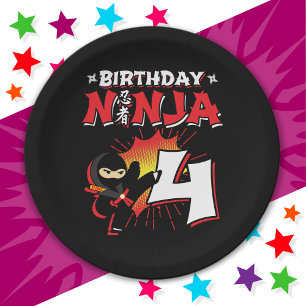 4 Year Old Comic Book Style Ninja 4th Birthday Paper Plate