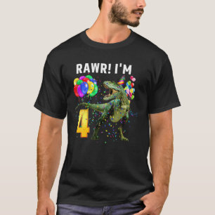 4 Year Old Dinosaurs Birthday 4Th Party Rawr T Rex T-Shirt