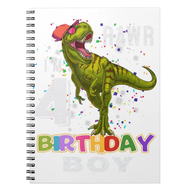 4 Year Old Gifts Kids 4th Birthday Boy Dinosaur Ra Notebook (Front)