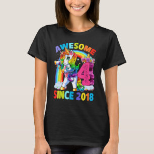 4 Year Old Girls Teens Flossing Unicorn 4th Birth T-Shirt