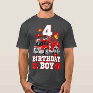 4 Year Old Its My 4th Birthday Boy Fire Truck Fire T-Shirt