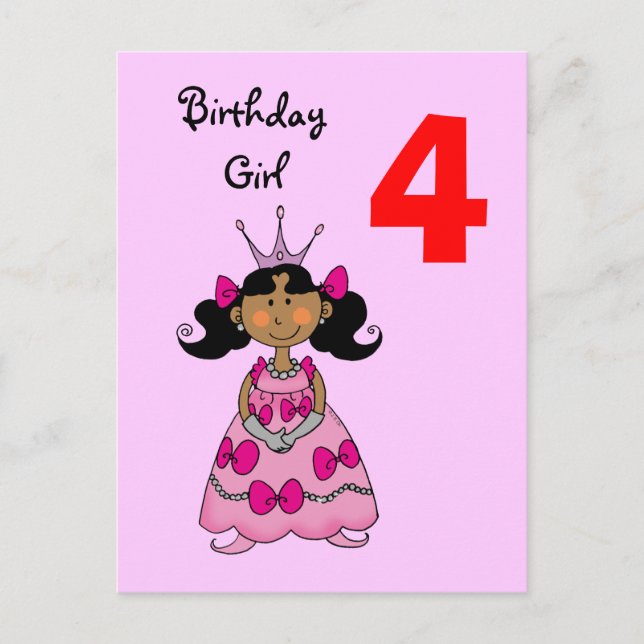 4 year old princess (black hair) postcard (Front)