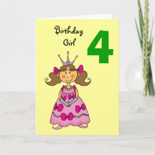 4 year old princess (brown hair) card
