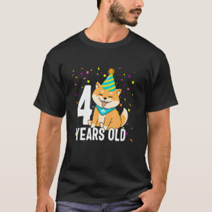 4 Year Old Shiba Inu Dog 4th Birthday Party Outfit T-Shirt