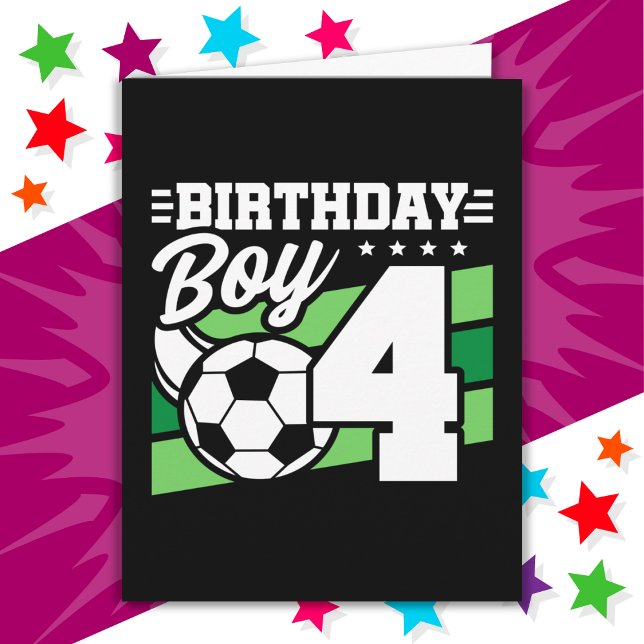 4 Year Old Soccer Football Party 4th Birthday Boy Card (Creator Uploaded)