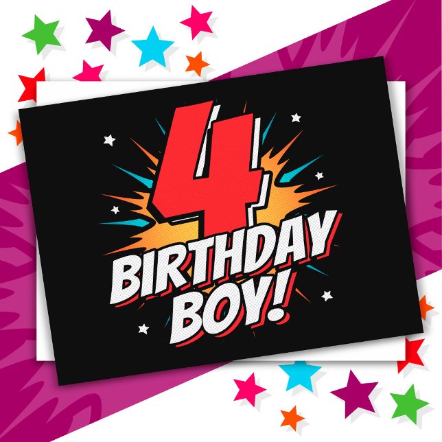 4 Year Old Superhero Birthday Boy 4th Birthday Postcard (Creator Uploaded)