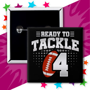 4 Year Old Tackle Football Party Kids 4th Birthday 15 Cm Square Badge