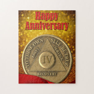 4 Year Sober Coin Glitter Happy Anniversary Jigsaw Puzzle