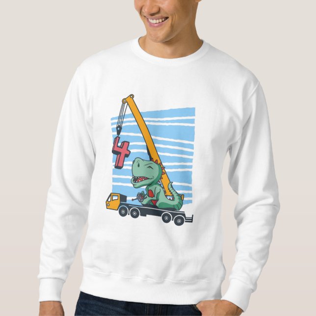4 years 4th Birthday Mobile Crane Dinosaur Sweatshirt (Front)